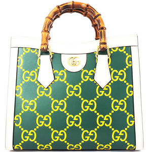 Gucci Handbag Bamboo Diana Leather Tote GreenYellow Small Shopping